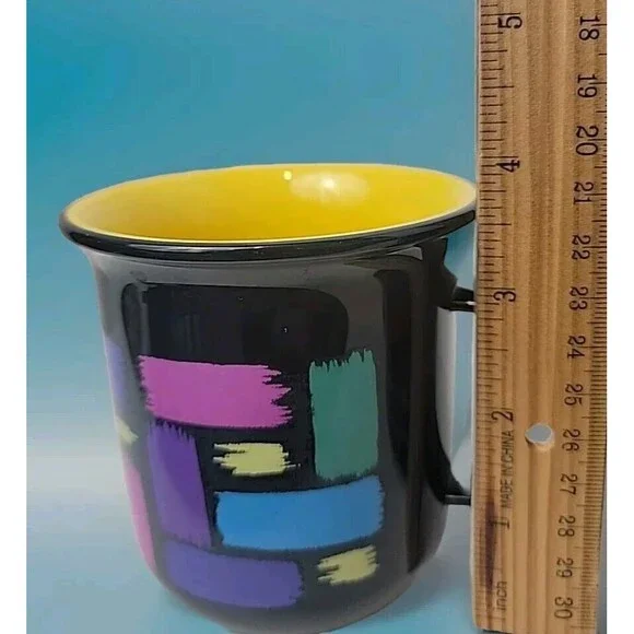 3 VTG Black & Yellow Eldiro Coffee Mugs Plastic Retro 80s Color Pops W. Germany - Picture 3 of 7